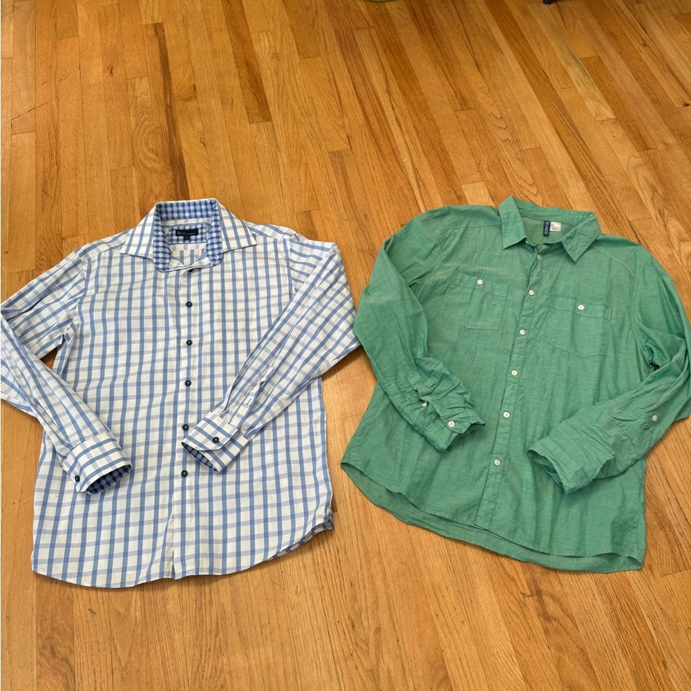 Divided Blue Checkered and Green Casual Button-Down Shirts